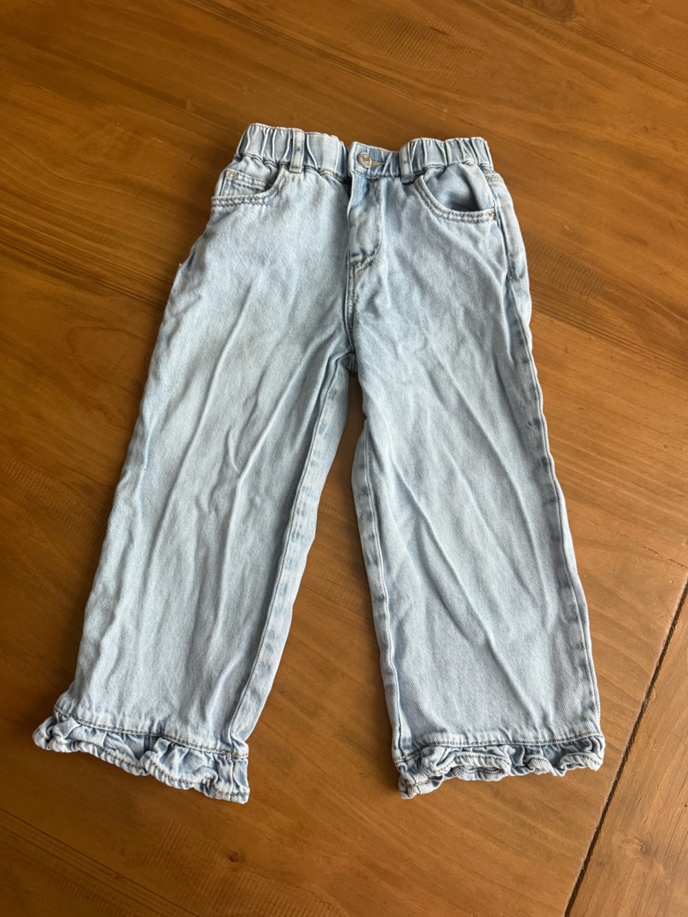 Zara Light Blue Girls' Ruffle Hem Jeans - Kids Bottoms